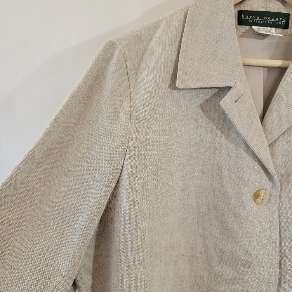 Harve Benard Women's Oatmeal Linen Blend Jacket Sz 14 Button Front Minimalist